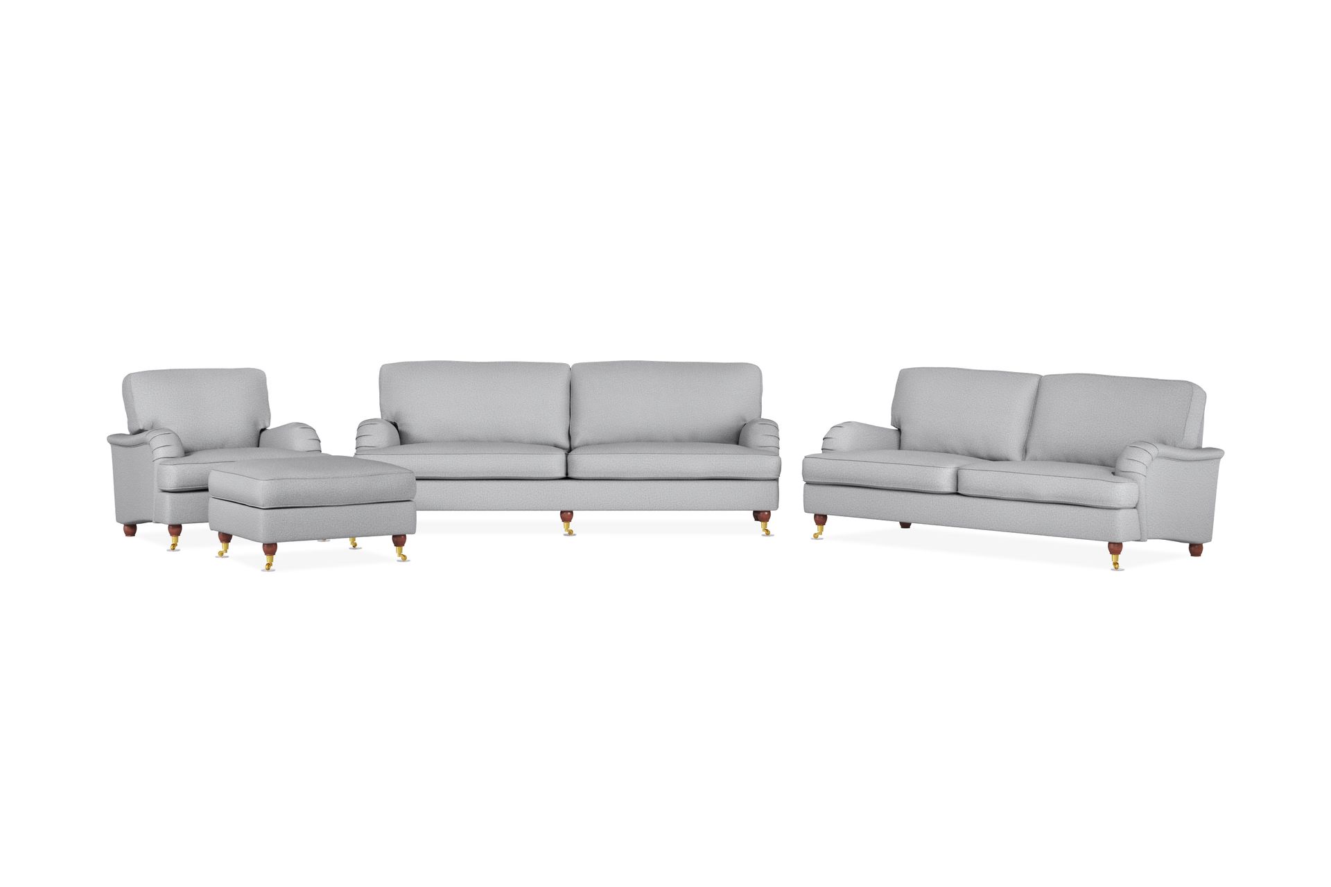 Howard Lyx Sofagruppe 4-seters + 3-seters Sofa + Lenestol + Fotskammel i Stoff - Lys grå - Møbler - Sofaer - Sofagrupper - Howard sofagruppe
