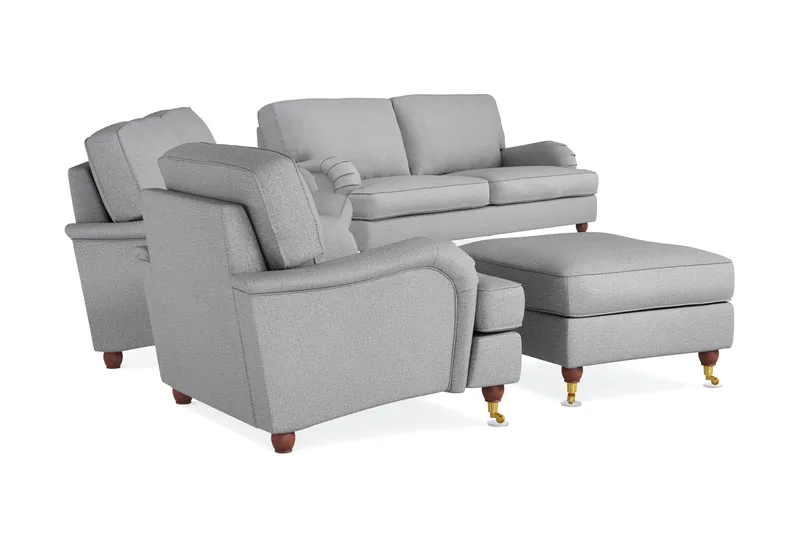 Howard Lyx Sofagruppe 4-seters + 3-seters Sofa + Lenestol + Fotskammel i Stoff - Lys grå - Møbler - Sofaer - Sofagrupper - Howard sofagruppe