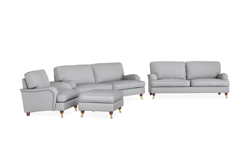 Howard Lyx Sofagruppe 4-seters + 3-seters Sofa + Lenestol + Fotskammel i Stoff - Lys grå - Møbler - Sofaer - Sofagrupper - Howard sofagruppe