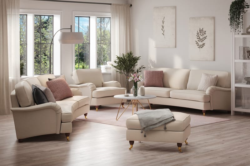 Howard Lyx Sofagruppe 4-seters + 3-seters Svingt Sofa + Lenestol + Fotskammel i Stoff - Beige - Møbler - Sofaer - Sofagrupper - Howard sofagruppe