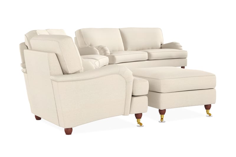 Howard Lyx Sofagruppe 4-seters + 3-seters Svingt Sofa + Lenestol + Fotskammel i Stoff - Beige - Møbler - Sofaer - Sofagrupper - Howard sofagruppe
