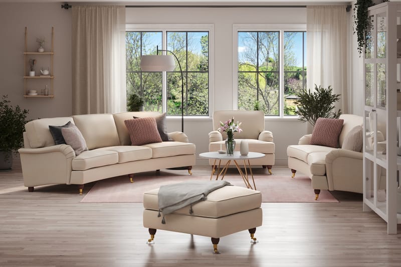 Howard Lyx Sofagruppe 4-seters + 3-seters Svingt Sofa + Lenestol + Fotskammel i Stoff - Beige - Møbler - Sofaer - Sofagrupper - Howard sofagruppe