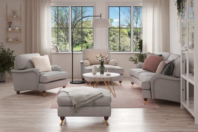 Howard Lyx Sofagruppe 4-seters Svingt Sofa + Divanstol + Lenestol + Fotskammel i Stoff - Lys grå - Møbler - Sofaer - Sofagrupper - Howard sofagruppe