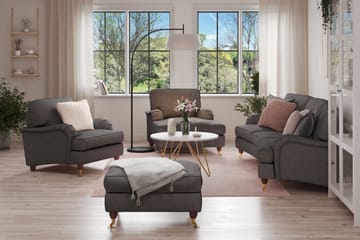 Howard Lyx Sofagruppe 4-seters Svingt Sofa + Divanstol + Lenestol + Fotskammel i Stoff - Mørk grå - Møbler - Sofaer - Sofagrupper - Howard sofagruppe