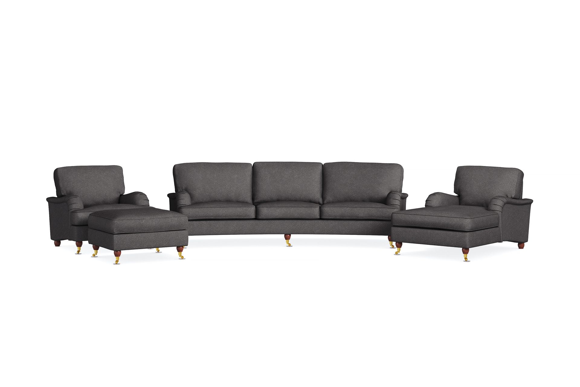 Howard Lyx Sofagruppe 4-seters Svingt Sofa + Divanstol + Lenestol + Fotskammel i Stoff - Mørk grå - Møbler - Sofaer - Sofagrupper - Howard sofagruppe