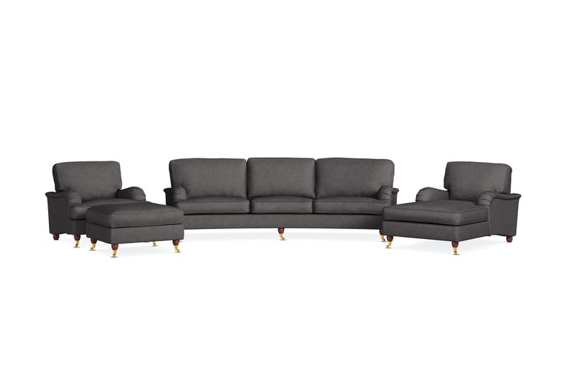 Howard Lyx Sofagruppe 4-seters Svingt Sofa + Divanstol + Lenestol + Fotskammel i Stoff - Mørk grå - Møbler - Sofaer - Sofagrupper - Howard sofagruppe