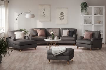 Howard Lyx Sofagruppe 4-seters Svingt Sofa + Divanstol + Lenestol + Fotskammel i Stoff - Mørk grå - Møbler - Sofaer - Sofagrupper - Howard sofagruppe