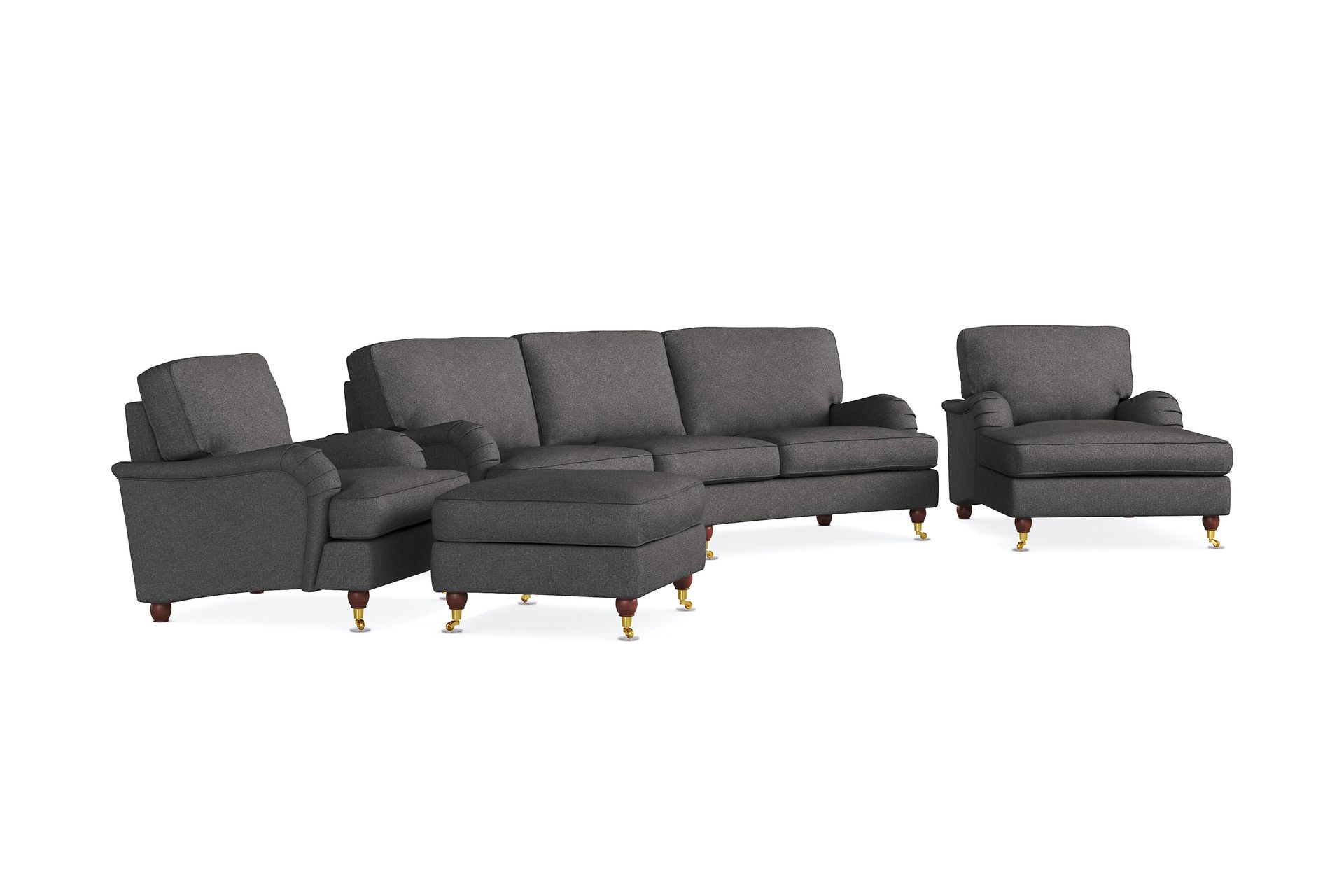Howard Lyx Sofagruppe 4-seters Svingt Sofa + Divanstol + Lenestol + Fotskammel i Stoff - Mørk grå - Møbler - Sofaer - Sofagrupper - Howard sofagruppe