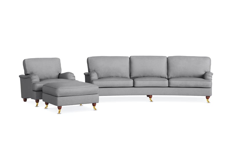 Howard Lyx Sofagruppe 4-seters Svingt Sofa + Lenestol + Fotskammel i Stoff, Lys grå