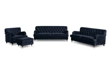 Howard Riviera Sofagruppe 3-seters + 2-seters Sofa + Lenestol + Fotskammel i Fløyel