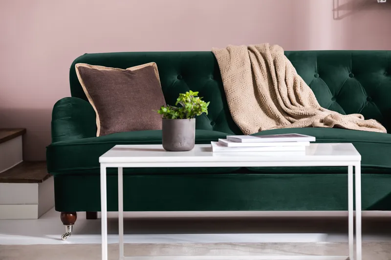 Howard Riviera Sofagruppe 3-seters + 2-seters Sofa + Lenestol + Fotskammel i Fløyel - Grønn - Møbler - Sofaer - Sofagrupper - Howard sofagruppe