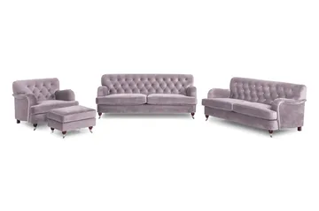 Howard Riviera Sofagruppe 3-seters + 2-seters Sofa + Lenestol + Fotskammel i Fløyel