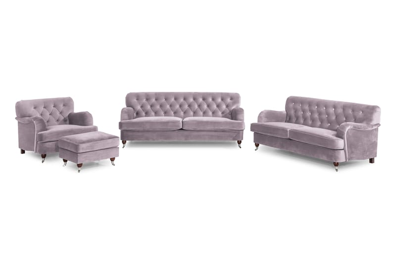 Howard Riviera Sofagruppe 3-seters + 2-seters Sofa + Lenestol + Fotskammel i Fløyel - Lilla - Møbler - Sofaer - Sofagrupper - Howard sofagruppe