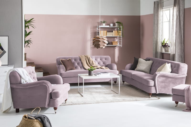 Howard Riviera Sofagruppe 3-seters + 2-seters Sofa + Lenestol + Fotskammel i Fløyel - Lilla - Møbler - Sofaer - Sofagrupper - Howard sofagruppe