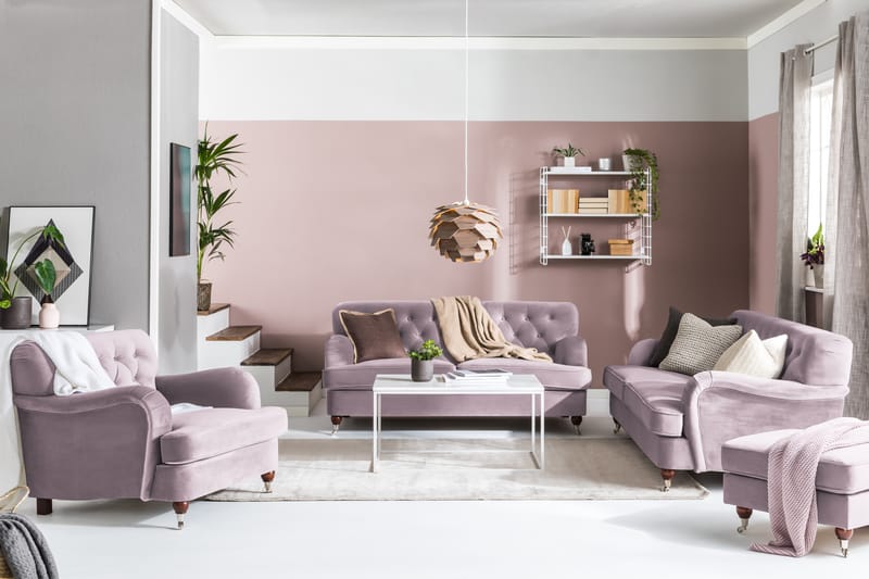 Howard Riviera Sofagruppe 3-seters + 2-seters Sofa + Lenestol + Fotskammel i Fløyel - Lilla - Møbler - Sofaer - Sofagrupper - Howard sofagruppe