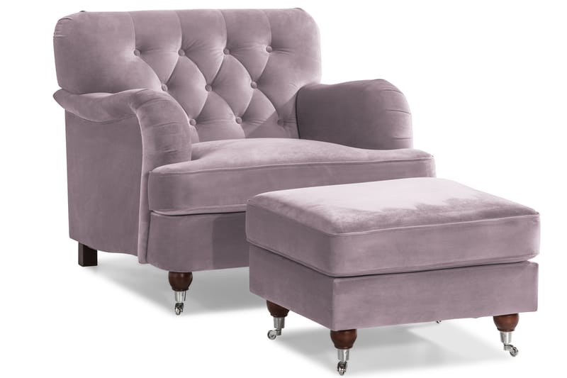 Howard Riviera Sofagruppe 3-seters + 2-seters Sofa + Lenestol + Fotskammel i Fløyel - Lilla - Møbler - Sofaer - Sofagrupper - Howard sofagruppe