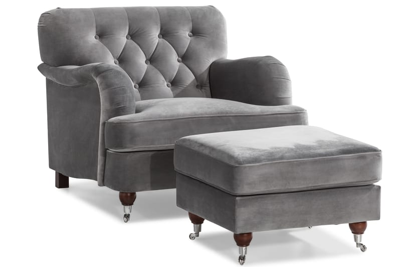 Howard Riviera Sofagruppe 3-seters + 2-seters Sofa + Lenestol + Fotskammel i Fløyel - Lys grå - Møbler - Sofaer - Sofagrupper - Howard sofagruppe
