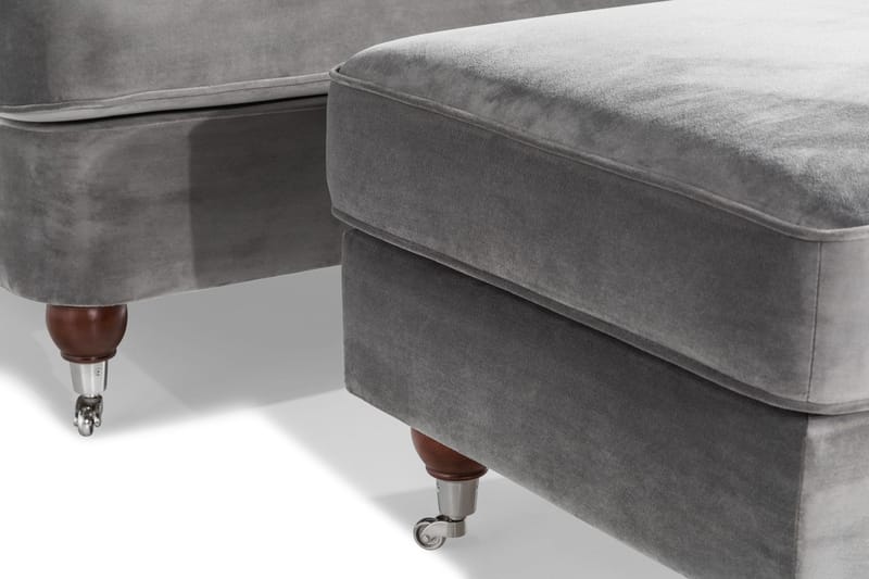 Howard Riviera Sofagruppe 3-seters + 2-seters Sofa + Lenestol + Fotskammel i Fløyel - Lys grå - Møbler - Sofaer - Sofagrupper - Howard sofagruppe