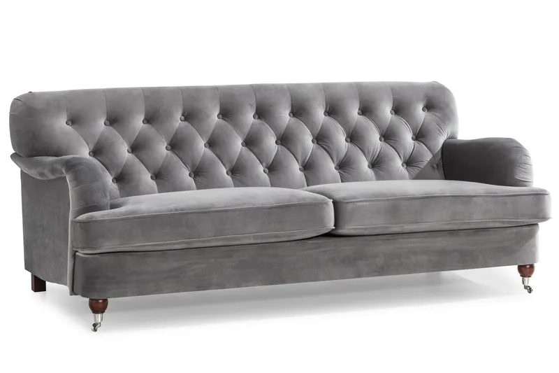 Howard Riviera Sofagruppe 3-seters + 2-seters Sofa + Lenestol + Fotskammel i Fløyel - Lys grå - Møbler - Sofaer - Sofagrupper - Howard sofagruppe