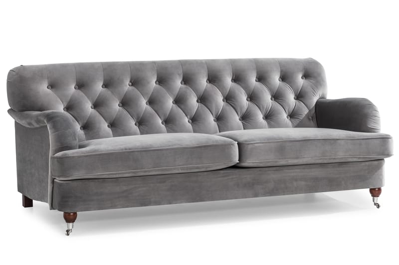 Howard Riviera Sofagruppe 3-seters + 2-seters Sofa + Lenestol + Fotskammel i Fløyel - Lys grå - Møbler - Sofaer - Sofagrupper - Howard sofagruppe