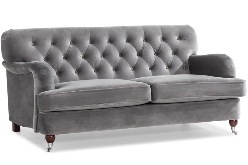 Howard Riviera Sofagruppe 3-seters + 2-seters Sofa + Lenestol + Fotskammel i Fløyel - Lys grå - Møbler - Sofaer - Sofagrupper - Howard sofagruppe