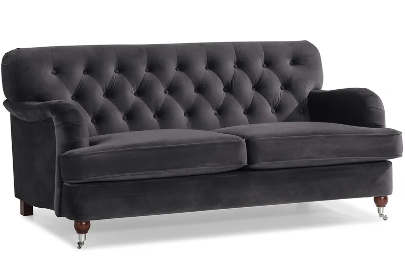 Howard Riviera Sofagruppe 3-seters + 2-seters Sofa + Lenestol + Fotskammel i Fløyel - Mørk grå - Møbler - Sofaer - Sofagrupper - Howard sofagruppe