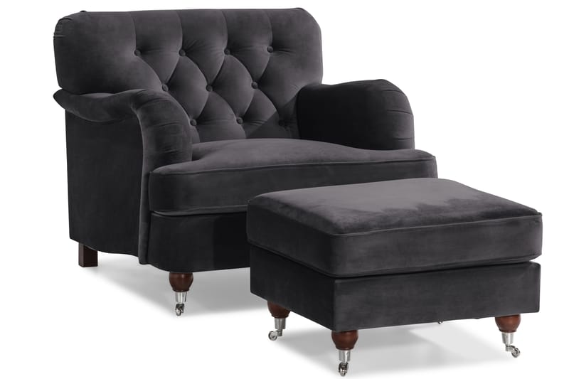 Howard Riviera Sofagruppe 3-seters + 2-seters Sofa + Lenestol + Fotskammel i Fløyel - Mørk grå - Møbler - Sofaer - Sofagrupper - Howard sofagruppe