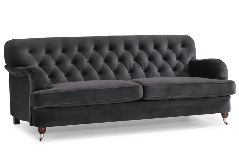 Howard Riviera Sofagruppe 3-seters + 2-seters Sofa + Lenestol + Fotskammel i Fløyel - Mørk grå - Møbler - Sofaer - Sofagrupper - Howard sofagruppe