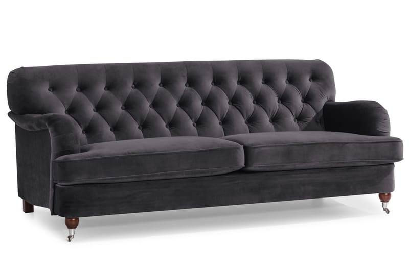 Howard Riviera Sofagruppe 3-seters + 2-seters Sofa + Lenestol + Fotskammel i Fløyel - Mørk grå - Møbler - Sofaer - Sofagrupper - Howard sofagruppe