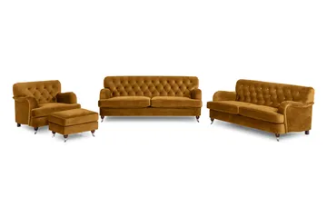 Howard Riviera Sofagruppe 3-seters + 2-seters Sofa + Lenestol + Fotskammel i Fløyel