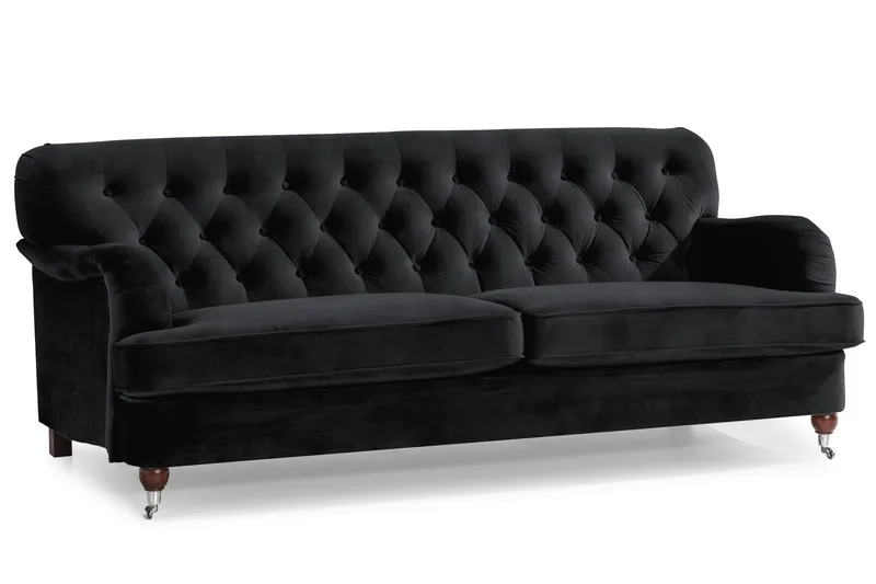 Howard Riviera Sofagruppe 3-seters + 2-seters Sofa + Lenestol + Fotskammel i Fløyel - Svart - Møbler - Sofaer - Sofagrupper - Howard sofagruppe