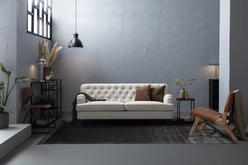 Howard Riviera Sofagruppe 3-seters + 2-seters Sofa + Lenestol + Fotskammel i Stoff - Lys grå - Møbler - Sofaer - Sofagrupper - Howard sofagruppe