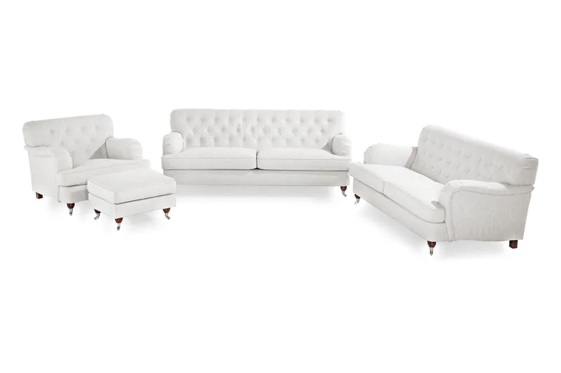 Howard Riviera Sofagruppe 3-seters + 2-seters Sofa + Lenestol + Fotskammel i Stoff, Lys grå