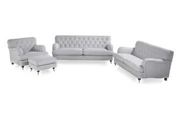 Howard Riviera Sofagruppe Bøyd 3-seter + 2-seter Sofa + Lenestol + Fotskammel i Stoff