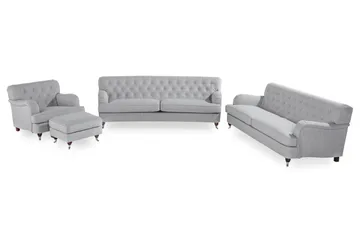 Howard Riviera Sofagruppe Bøyd 3-seter + 2-seter Sofa + Lenestol + Fotskammel i Stoff