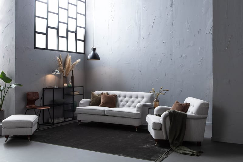 Howard Riviera Sofagruppe Bøyd 3-seter + 2-seter Sofa + Lenestol + Fotskammel i Stoff - Grå - Møbler - Sofaer - Sofagrupper - Howard sofagruppe