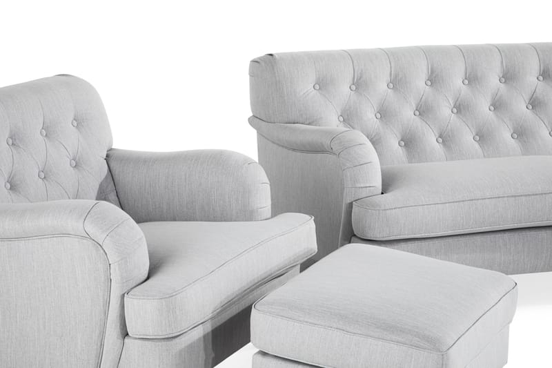 Howard Riviera Sofagruppe Bøyd 3-seter + 2-seter Sofa + Lenestol + Fotskammel i Stoff - Grå - Møbler - Sofaer - Sofagrupper - Howard sofagruppe