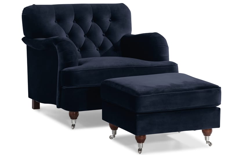 Howard Riviera Sofagruppe Svingt 3-seters + 2-seters Sofa + Lenestol + Fotskammel i Fløyel - Blå - Møbler - Sofaer - Sofagrupper - Howard sofagruppe