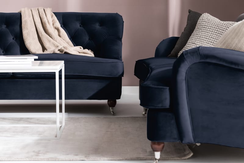 Howard Riviera Sofagruppe Svingt 3-seters + 2-seters Sofa + Lenestol + Fotskammel i Fløyel - Blå - Møbler - Sofaer - Sofagrupper - Howard sofagruppe