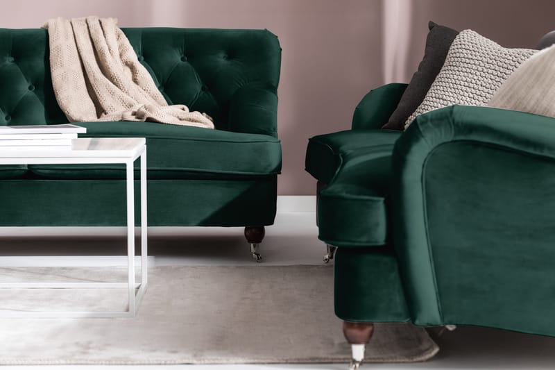 Howard Riviera Sofagruppe Svingt 3-seters + 2-seters Sofa + Lenestol + Fotskammel i Fløyel - Grønn - Møbler - Sofaer - Sofagrupper - Howard sofagruppe