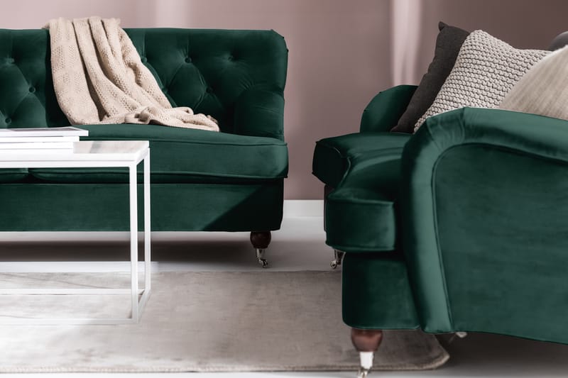Howard Riviera Sofagruppe Svingt 3-seters + 2-seters Sofa + Lenestol + Fotskammel i Fløyel - Grønn - Møbler - Sofaer - Sofagrupper - Howard sofagruppe