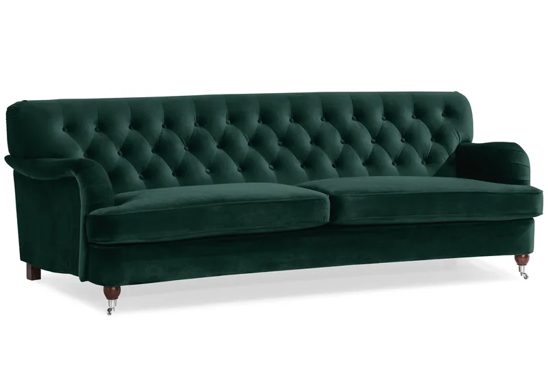 Howard Riviera Sofagruppe Svingt 3-seters + 2-seters Sofa + Lenestol + Fotskammel i Fløyel - Grønn - Møbler - Sofaer - Sofagrupper - Howard sofagruppe