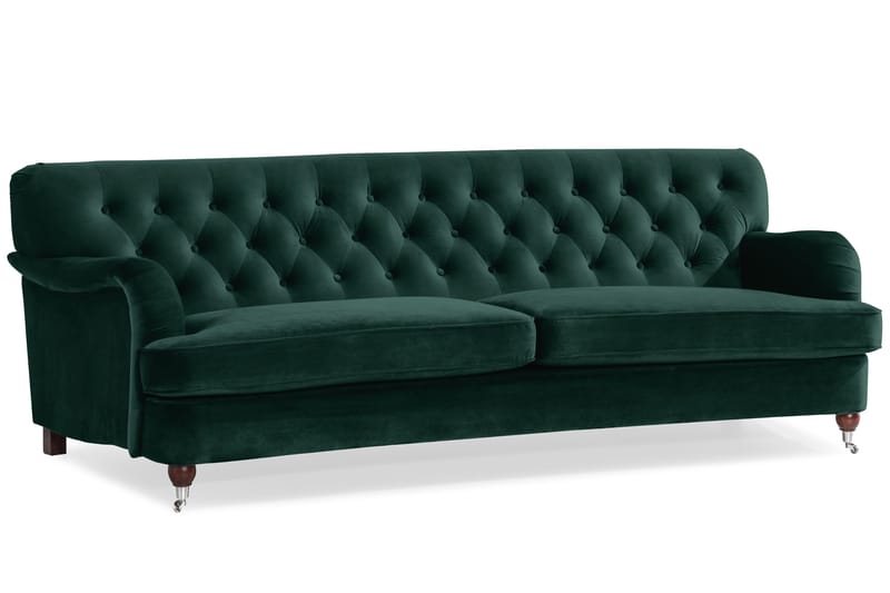 Howard Riviera Sofagruppe Svingt 3-seters + 2-seters Sofa + Lenestol + Fotskammel i Fløyel - Grønn - Møbler - Sofaer - Sofagrupper - Howard sofagruppe