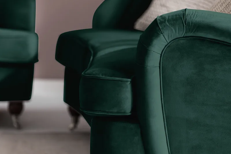 Howard Riviera Sofagruppe Svingt 3-seters + 2-seters Sofa + Lenestol + Fotskammel i Fløyel - Grønn - Møbler - Sofaer - Sofagrupper - Howard sofagruppe