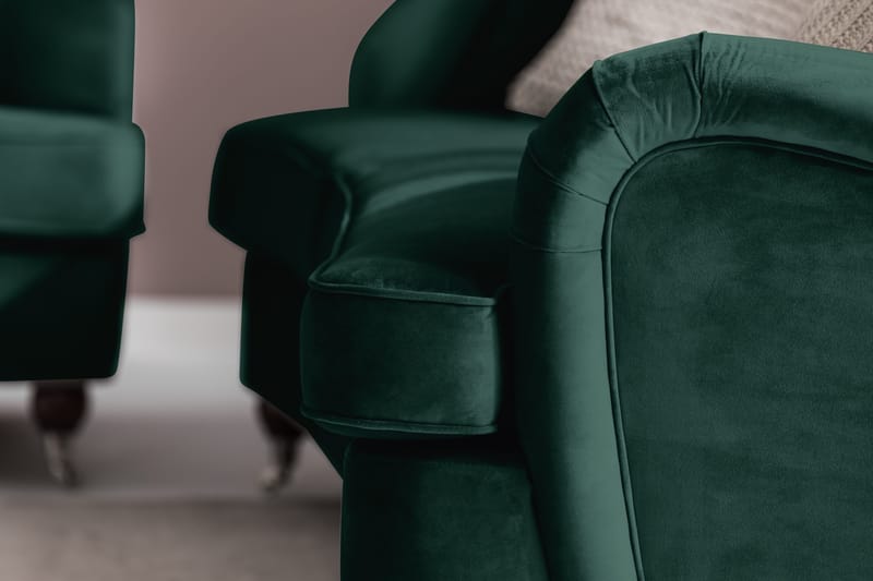 Howard Riviera Sofagruppe Svingt 3-seters + 2-seters Sofa + Lenestol + Fotskammel i Fløyel - Grønn - Møbler - Sofaer - Sofagrupper - Howard sofagruppe