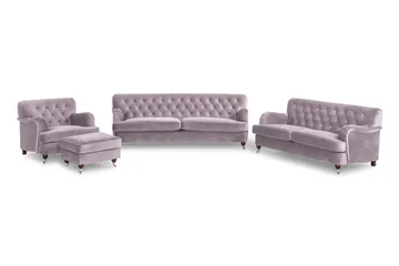 Howard Riviera Sofagruppe Svingt 3-seters + 2-seters Sofa + Lenestol + Fotskammel i Fløyel