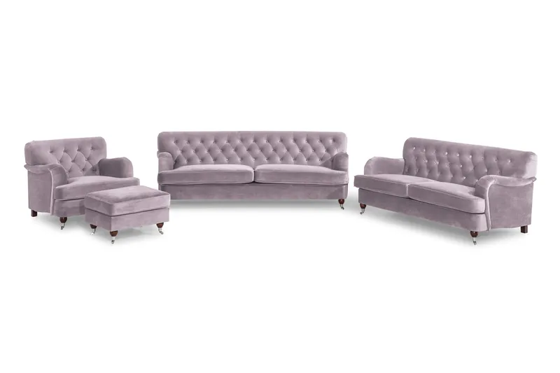 Howard Riviera Sofagruppe Svingt 3-seters + 2-seters Sofa + Lenestol + Fotskammel i Fløyel - Lilla - Møbler - Sofaer - Sofagrupper - Howard sofagruppe