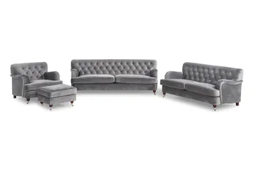 Howard Riviera Sofagruppe Svingt 3-seters + 2-seters Sofa + Lenestol + Fotskammel i Fløyel