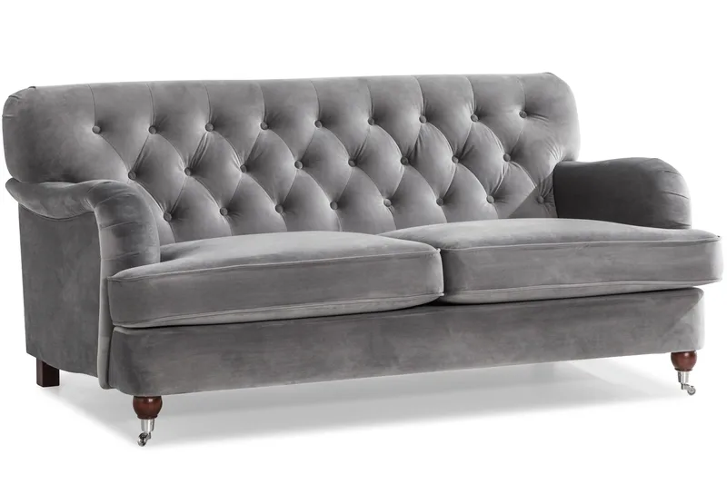 Howard Riviera Sofagruppe Svingt 3-seters + 2-seters Sofa + Lenestol + Fotskammel i Fløyel - Lys grå - Møbler - Sofaer - Sofagrupper - Howard sofagruppe