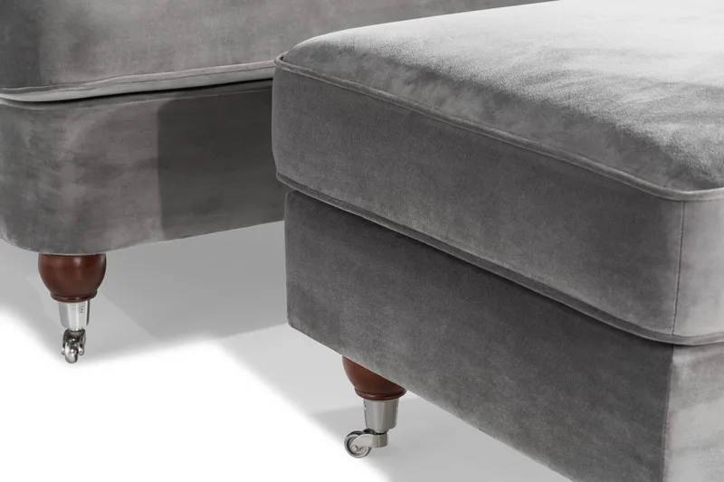 Howard Riviera Sofagruppe Svingt 3-seters + 2-seters Sofa + Lenestol + Fotskammel i Fløyel - Lys grå - Møbler - Sofaer - Sofagrupper - Howard sofagruppe